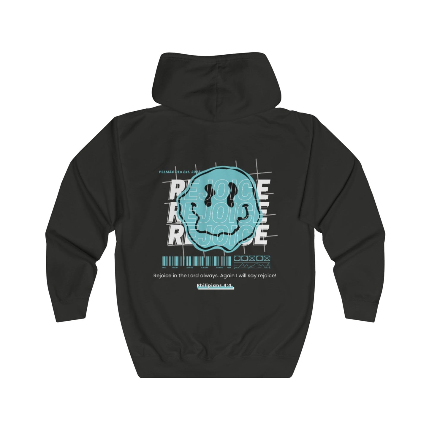 Blue "REJOICE" Unisex Full Zip Hoodie - PSALMS34Clothing