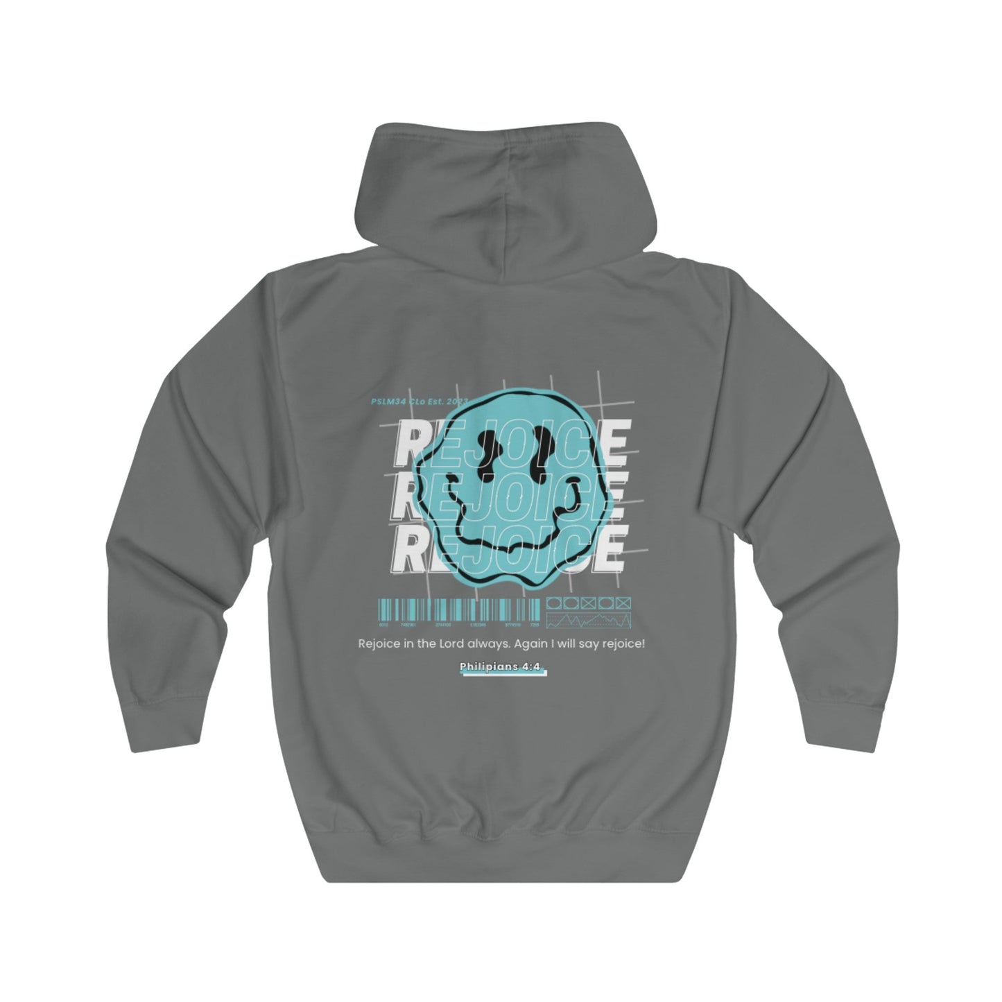 Blue "REJOICE" Unisex Full Zip Hoodie - PSALMS34Clothing