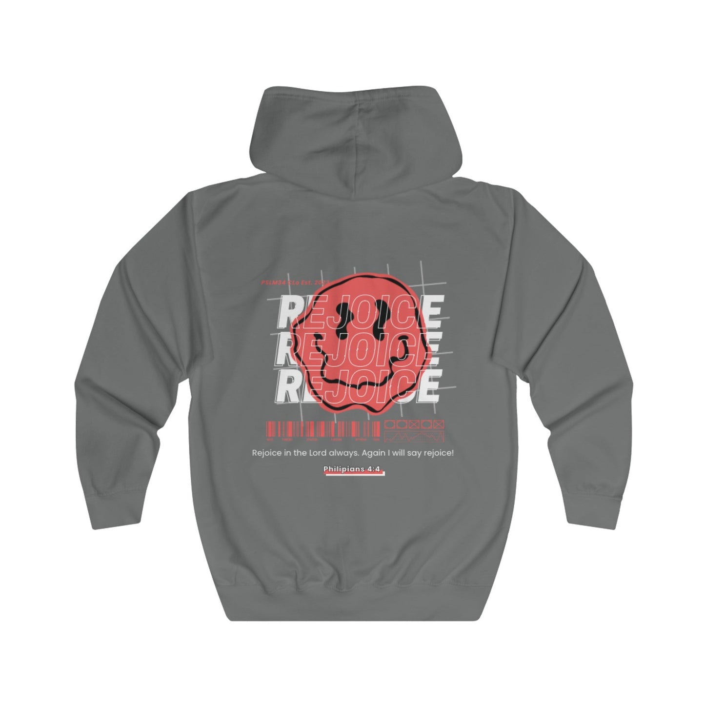 Red "REJOICE" Unisex Full Zip Hoodie - PSALMS34Clothing