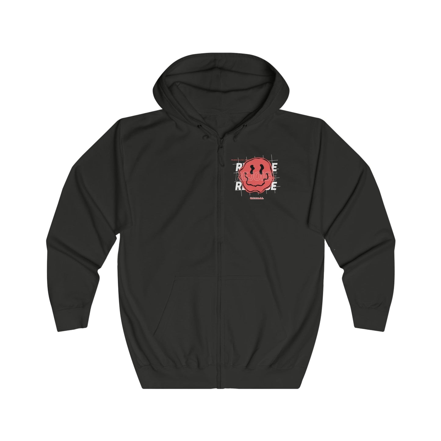 Red "REJOICE" Unisex Full Zip Hoodie - PSALMS34Clothing