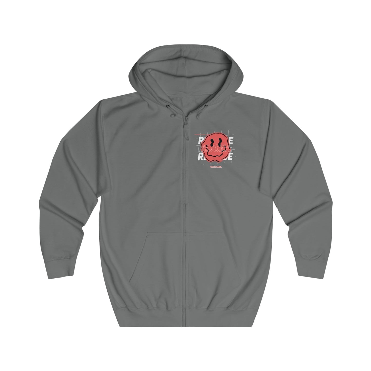 Red "REJOICE" Unisex Full Zip Hoodie - PSALMS34Clothing