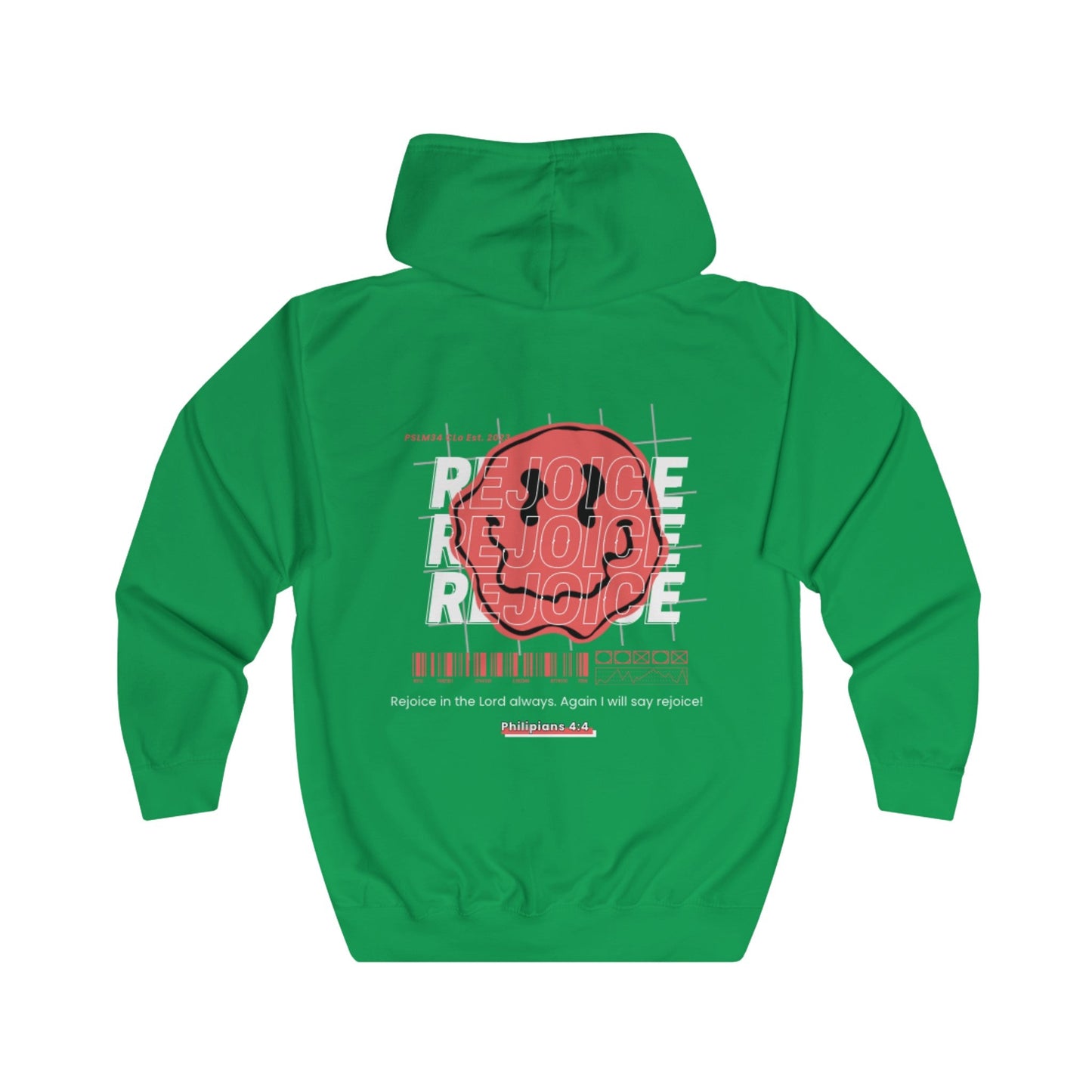 Red "REJOICE" Unisex Full Zip Hoodie - PSALMS34Clothing