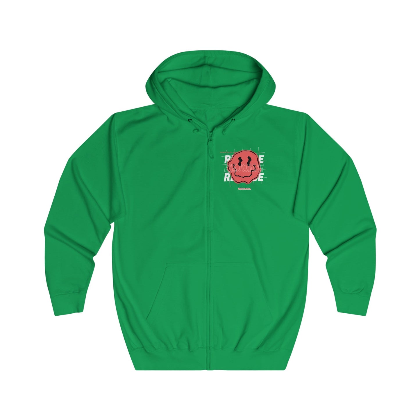 Red "REJOICE" Unisex Full Zip Hoodie - PSALMS34Clothing