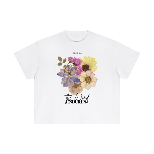 Women's "ENDURES" White Boxy Tee