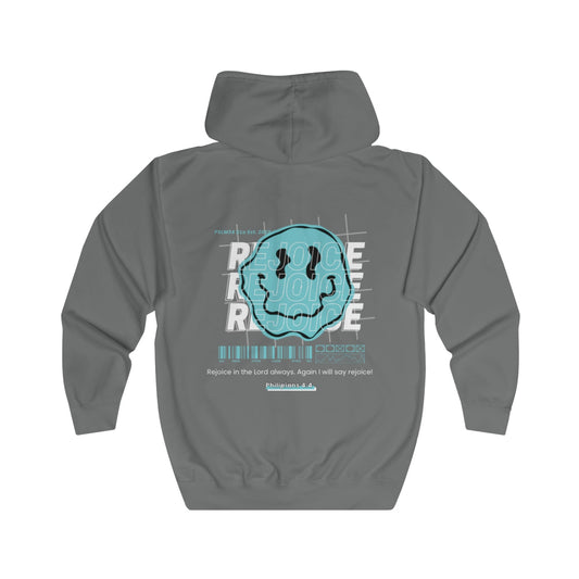 Blue "REJOICE" Unisex Full Zip Hoodie - PSALMS34Clothing