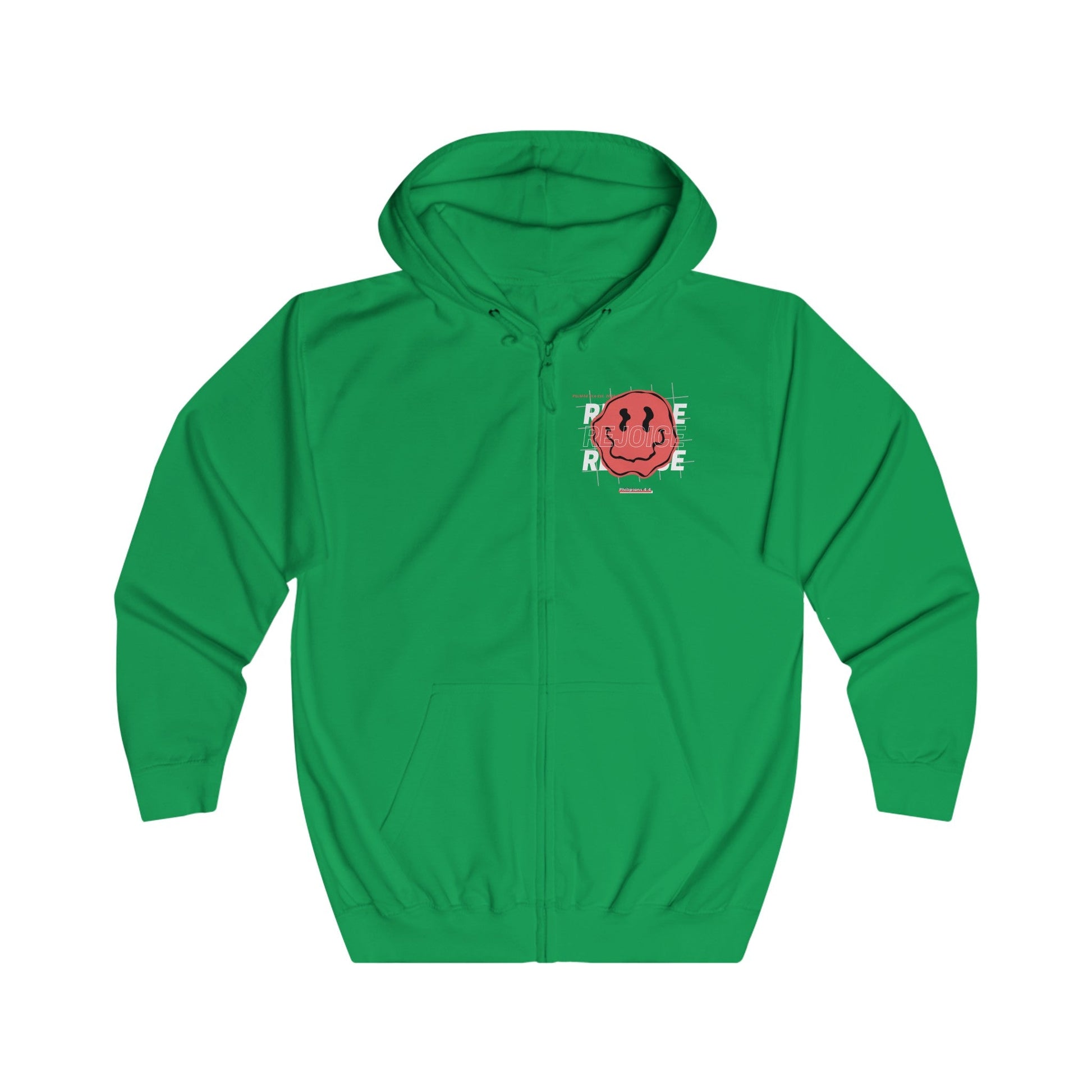Red "REJOICE" Unisex Full Zip Hoodie - PSALMS34Clothing