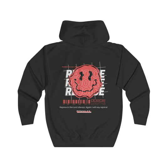 Red "REJOICE" Unisex Full Zip Hoodie - PSALMS34Clothing